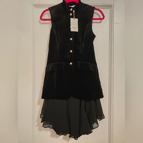 NEW RARE Amanda Uprichard Justine Black Velvet Bodice & Chiffon Mini Dress Sz XS - Picture 8 of 9